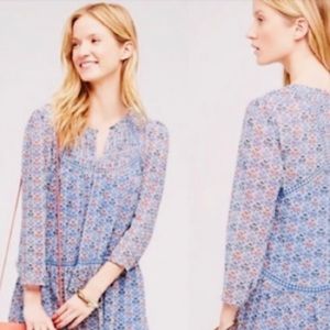 S6 Blue and Tan Summer Floral Dress Anthropologie